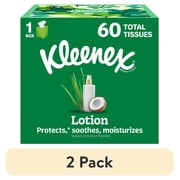 (2 pack) Kleenex Lotion Facial Tissues with Coconut Oil, 1 Cube Box, 60 Tissues per Box, 3-Ply
