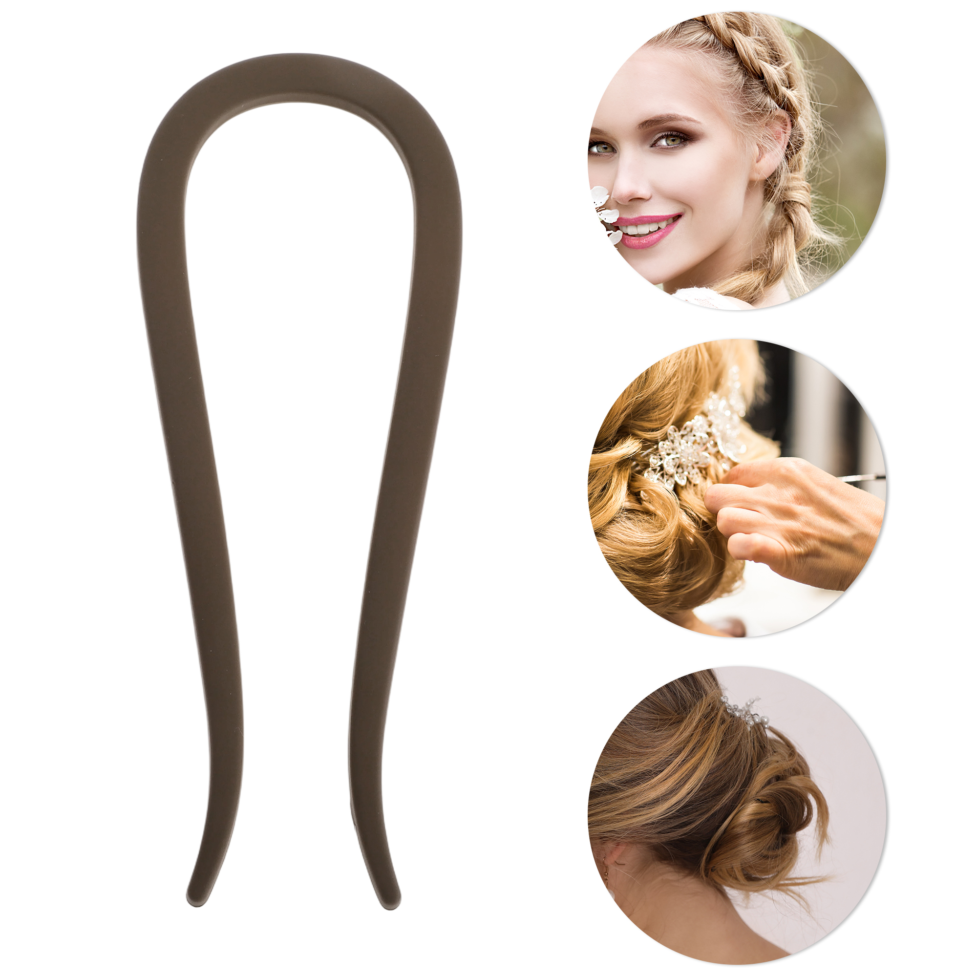 Unique Bargains U-shaped Hair Pin 4.33"x1.57" 1 Pc Matte Brown