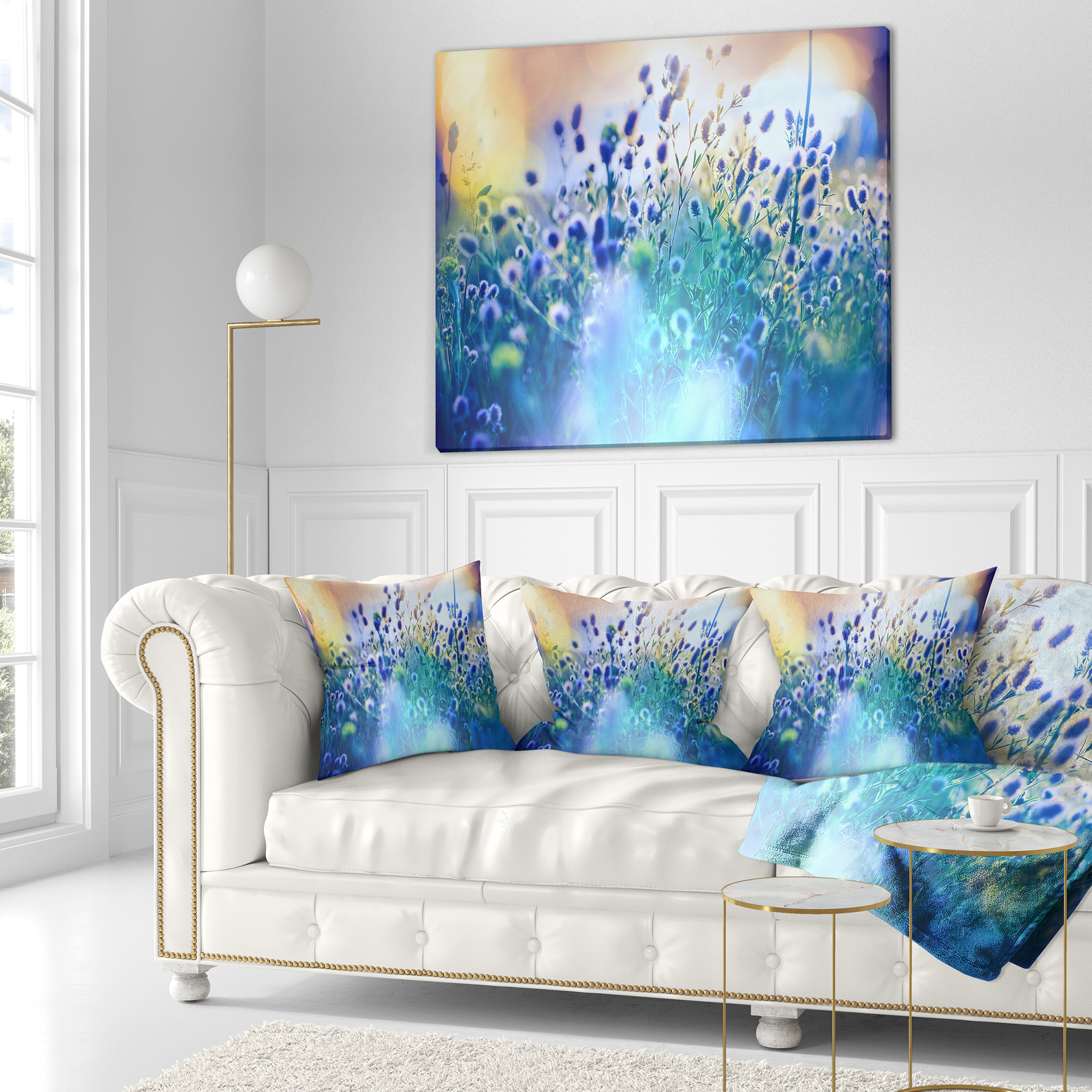 Designart Blue Summer Flowers on Meadow - Floral Throw Pillow - 16x16