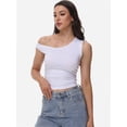 thumbnail image 6 of Women One Shoulder Ruched Crop Tank Tops Casual Off The Shoulder Twist Strap Summer Tanks Tops Going Out Crop Shirts, 6 of 6