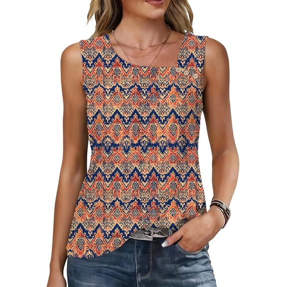 lcziwo Women's Fitted Camisole Eyelet Breathable Vintage Sleeveless Shirts Loose Print Holiday Wide Strap Asymmetrical Neck Tank Tops Multicolor S