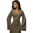 thumbnail image 3 of Vestido de Punto Acanalado para Mujer, Acampanada, Ajustado, Holgado e Informal. Caqui XXL, 3 of 7