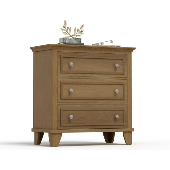 Brown 3 Drawer Dresser for Bedroom, Wide Chest of Drawers with Vintage Handle, Modern Wood Dresser Wide Nightstand Cabinet for Living Room