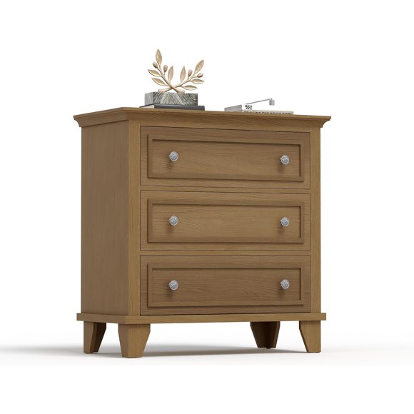Brown 3 Drawer Dresser for Bedroom, Wide Chest of Drawers with Vintage Handle, Modern Wood Dresser Wide Nightstand Cabinet for Living Room