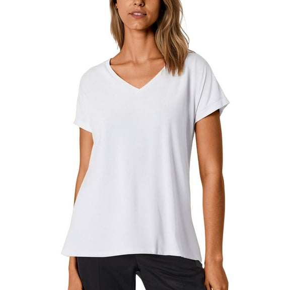 MIXUE Boho Tops For Women Summer Solid Color V Neck Short Sleeve Casual Soft T-shirts Outwear,White,L