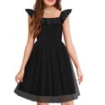 thumbnail image 1 of Vestido Arshiner de verano con volantes, cuello cuadrado, manga ondulada, para niña, 1 of 6