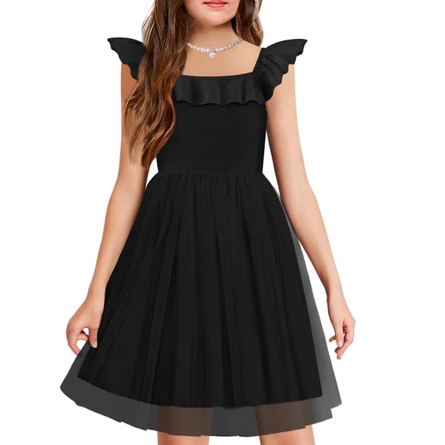 Vestido Arshiner de verano con volantes, cuello cuadrado, manga ondulada, para niña