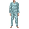thumbnail image 3 of Honeii Teal turquoise shell Pattern Mens Pajamas Set,2pcs Men's Lounge Long Sleeve Sleep Shirt and Pajama Bottoms Sleepwear Set,Mens Pjs Sets-Large, 3 of 7