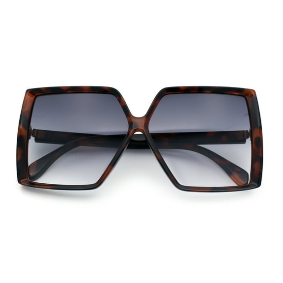 Womens Squared Rectangle Thick Plastic Butterfly Chic Fashion Sunglasses Tortoise - Smoke