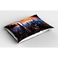 thumbnail image 2 of Ambesonne City Pillow Sham 2 Pack, Futuristic Distant World, 26"x20", Orange Blue Cinnamon, 2 of 3