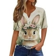 thumbnail image 2 of WHLBF UTTOASFAY Easter Tops for Women Easter Egg Printed Short-Sleeved V-Neck Casual Gradient Blouse,Women's Easter Shirts Multicolor XL, 2 of 5