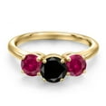 thumbnail image 3 of Gem Stone King 18K Yellow Gold Plated Silver Black Diamond and Red Created Ruby Engagement Ring for Women | 2.25 Cttw | Round 6MM | Gemstone April Birthstone | Size 8, 3 of 6