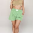 thumbnail image 7 of Women's Vertical Stripe Lounge Shorts with Elastic Waistband Faux Fly Front and Relaxed Fit Side Pockets - Green, Large, 7 of 7