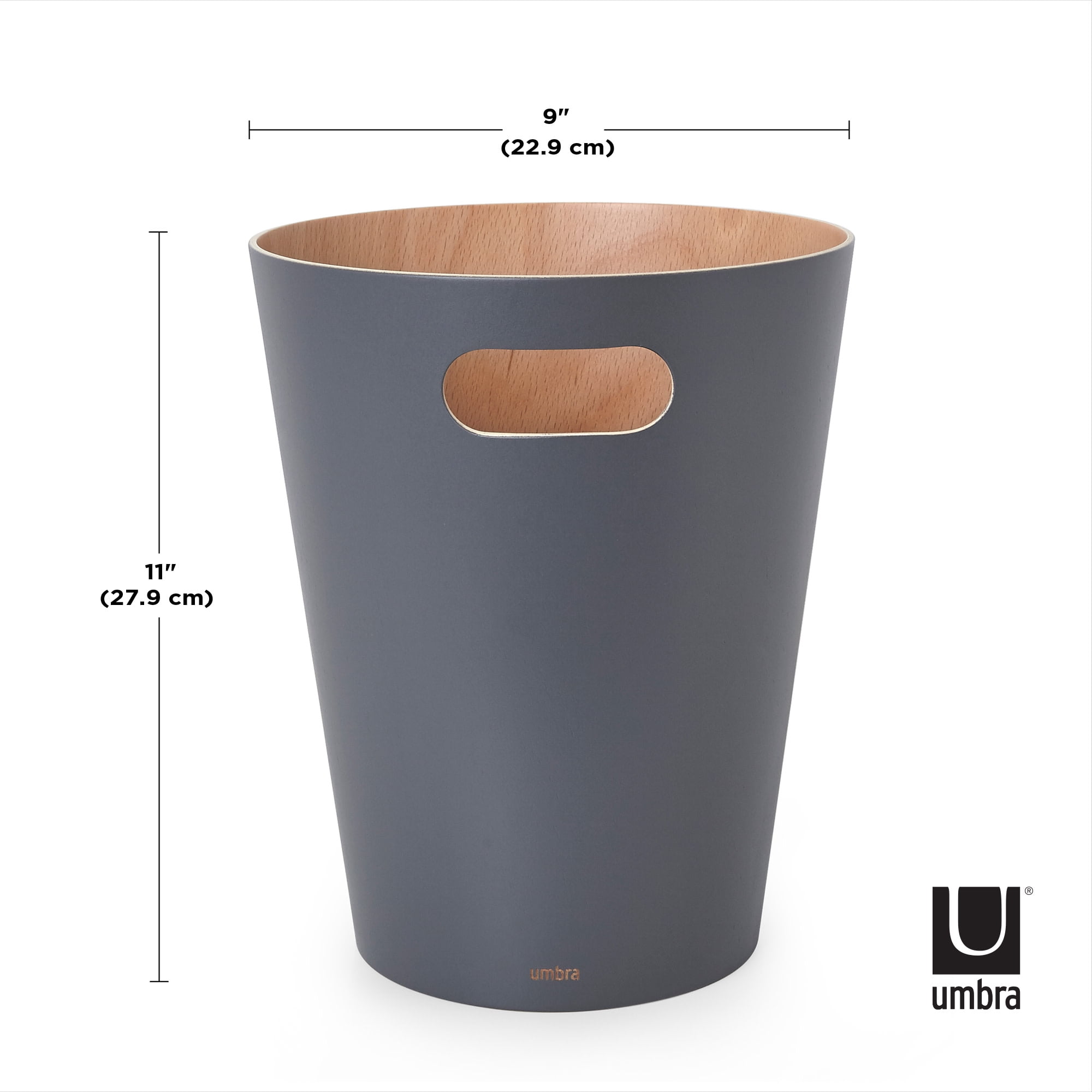 Umbra 2 gal Woodrow Wood Open Top Bathroom, Bedroom, Office Trash Can, Charcoal and Natural