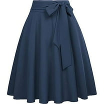 Women's High Waist A-Line Skirt Vintage Skater Flared Midi Skirt Lace Up Bow Tie Pleated Swing Long Flared Midi Maxi Skirt