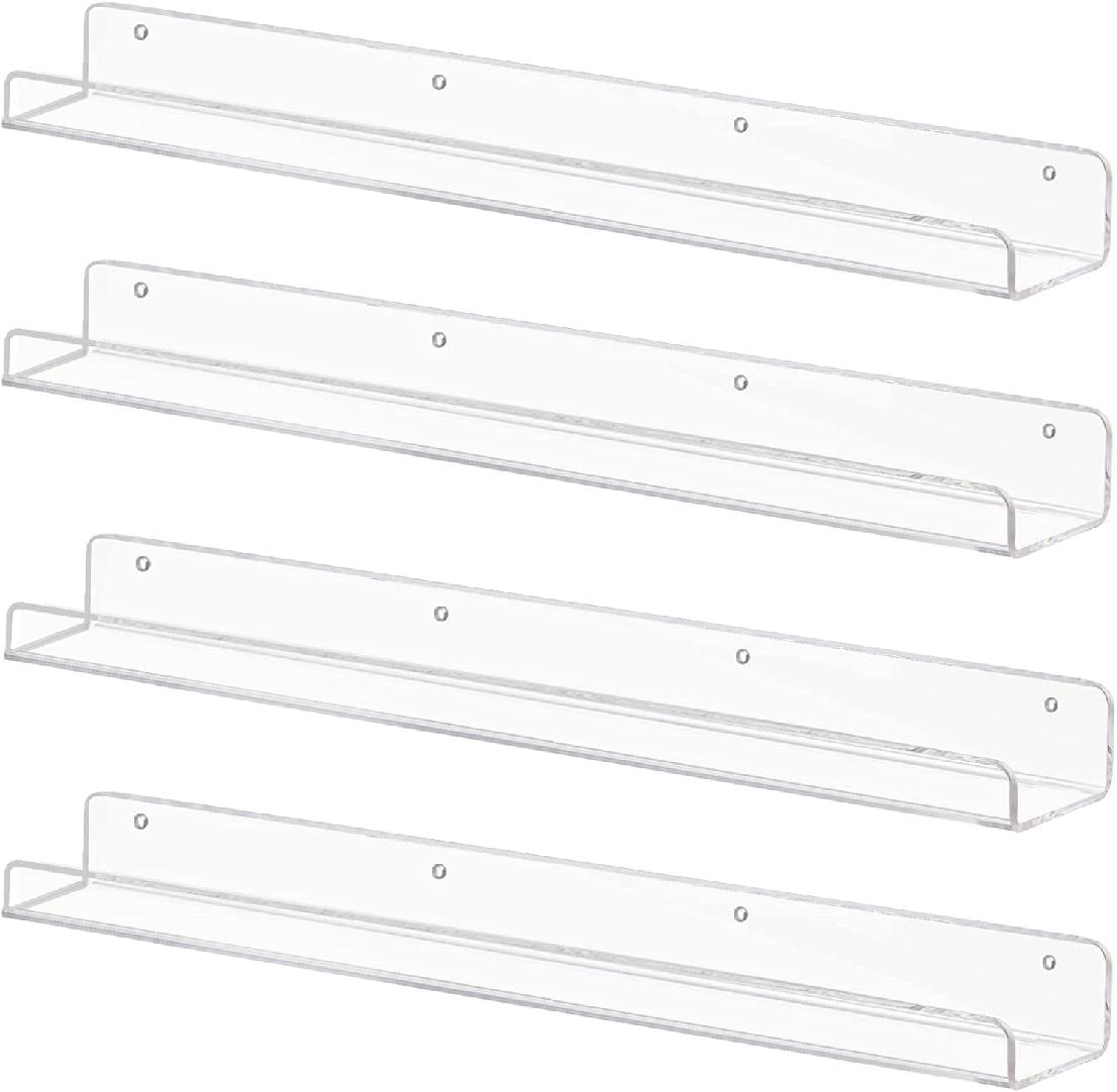 Wall transparent bookshelf ledges