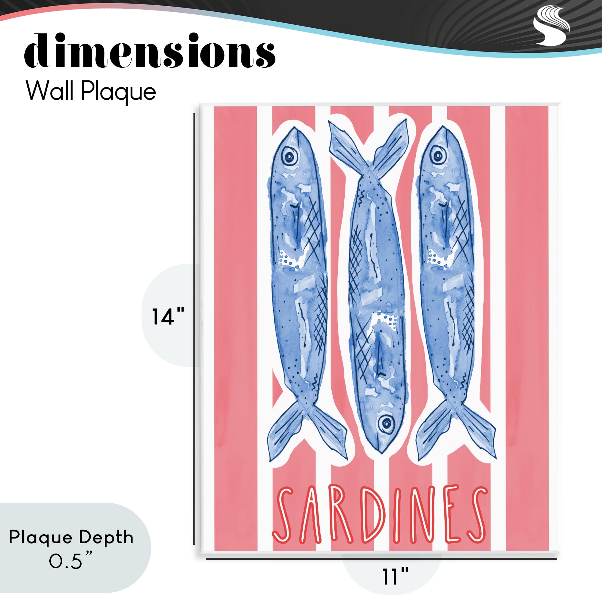 Stupell Industries Americana Sardines on Pink Stripes Wall Plaque Art, design by Nola James