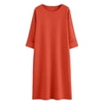 thumbnail image 4 of Bysome Women Dresses Solid Color 3/4 Sleeve Crew Neck Loose Fit Dress Summer Comfortable Women Dress Size S Orange, 4 of 4