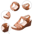 thumbnail image 3 of Rokment Orthopedic Platform Wedges Gladiator Dress Sandals for Women Ladies 2026 Summer Vintage Leather Hollow out Chunky High Heeled Dressy Sandals Brown Size 7, 3 of 5