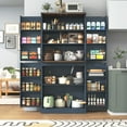 thumbnail image 7 of 71" Tall Farmhouse Kitchen Pantry with 12 Side Shelves & Adjustable Shelves, 5 Layers Pantry Storage Cabinet w/Load-Bearing Steel Pipe & 4 Barn Doors for Kitchen, Dining Room, Living Room, Blue, 7 of 7