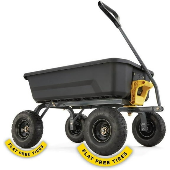 Heavy-Duty Dump Cart, Patented Quick-Release Dumping, Steel Frame, 600 lb Capacity, No-Flat 10-Inch Tires, Utility Wagon for Garden, Yard, Beach
