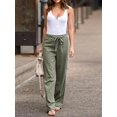 thumbnail image 3 of Cyparel Women's Casual Drawstring Waist Wide Leg Loose Cotton Linen Pants Green Medium, 3 of 3
