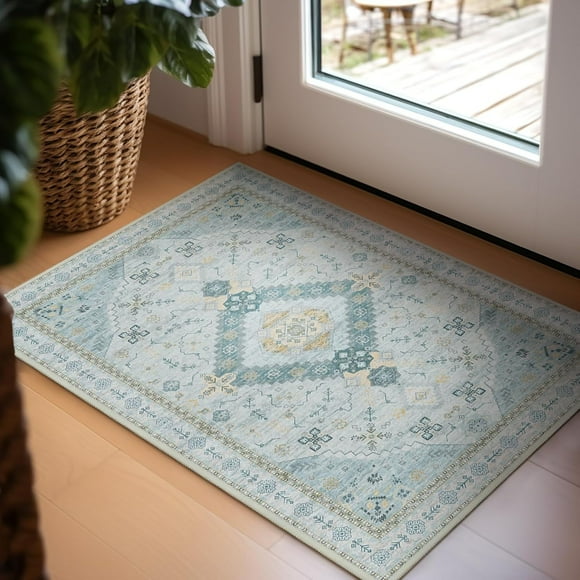 Area Vintage Boho Rugs for Living Room, Machine Washable Area Rugs with Non-Slip Backing, Indoor Rug Vintage Bohemian Area Rug Home Decor, Room Decor, 2 x 3 ft, Blue, 1 Pack
