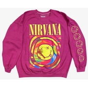 Urban Outfitters Women's Pink Oversized Sweatshirt Spiral Smile Face Crewneck Top NWOT (S/M, Pink)