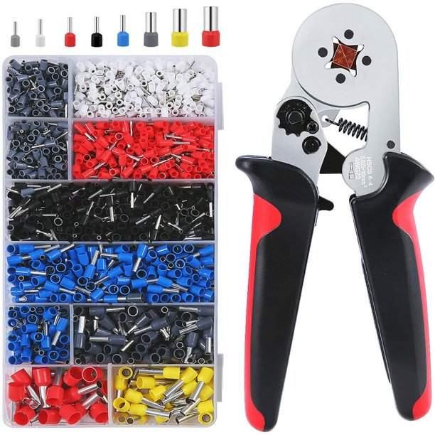 Crimpadora - Pinza para crimpar para terminales 0,25 – 10 mm² con kit de conector de cable para terminales aislados, Alicate profesional Crimpadora - 1200PCS terminales de cableado aislados - ABCRITAL