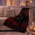 thumbnail image 6 of Black Cat among Crimson Roses with Golden Eyes, Dark Leaves and Gothic Florals, Warm Flannel Blanket, Home Decor for Cat Lovers, Bedroom and Living Room, Halloween Gift, Moody Romantic Art, 6 of 9