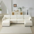 thumbnail image 2 of 136" Plush Cloud Modular 4-Seater Sofa with 2 Footstools, Beige Corduroy, Foam Cushions, Throw Pillows, Modern Sectional for Living Room, Bedroom, Apartment, Heavy Duty, Cushion Back, Compact Design, 2 of 8