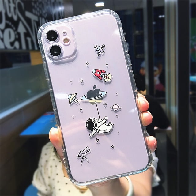 Funda de teléfono con dibujos de astronauta estrella espacial para iPhone 11 13 14 Pro MAX XS XR X 12 Mini 7 8Plus, funda transparente suave de TPU a prueba de golpes Tan Jianjun unisex