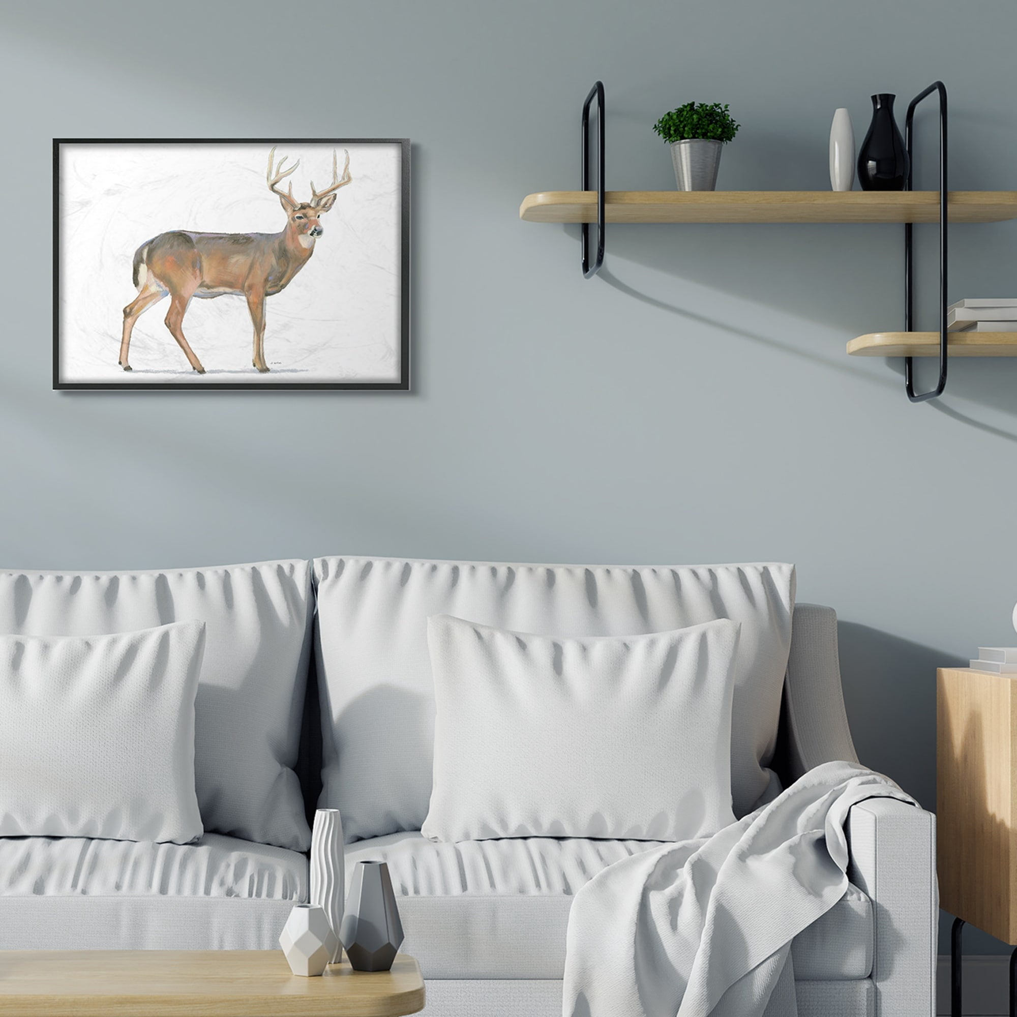 Stupell Industries Wild Woodland Deer Minimal Rustic Antlers Black Framed, 24 x 30, Design by James Wiens