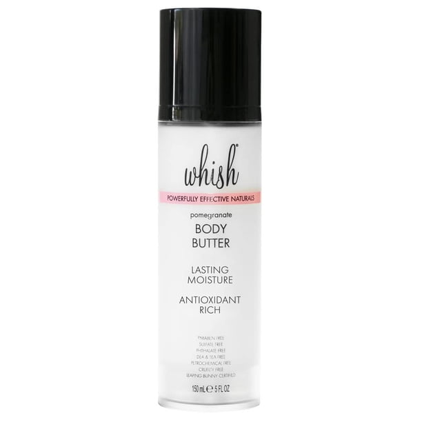 Whish Beauty Body Butter para mujeres - Loción corporal hidratante para piel seca - Rica en antioxidantes con manteca de karité, aloe y mantequilla de frambuesa - Sin parabenos ni sulfatos - Granada -