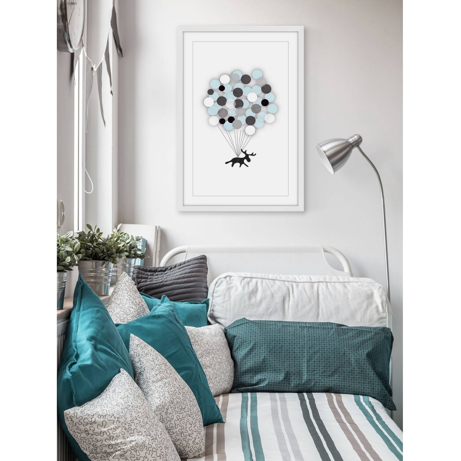 Marmont Hill "Blue Balloon Moose" by Katarina Snygg Framed Painting Print
