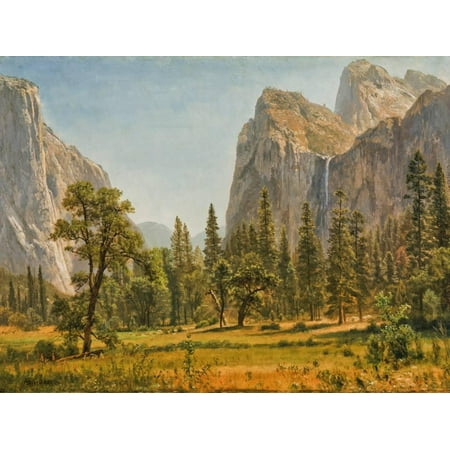 Bridal Veil Falls, Yosemite Valley, California, 1871-73 Waterfall Nature Landscape Painting Print Wall Art By Albert