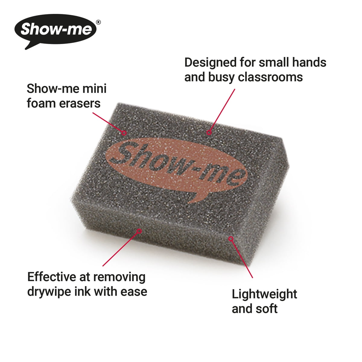 Show-me Pack of 100 Mini Foam Erasers