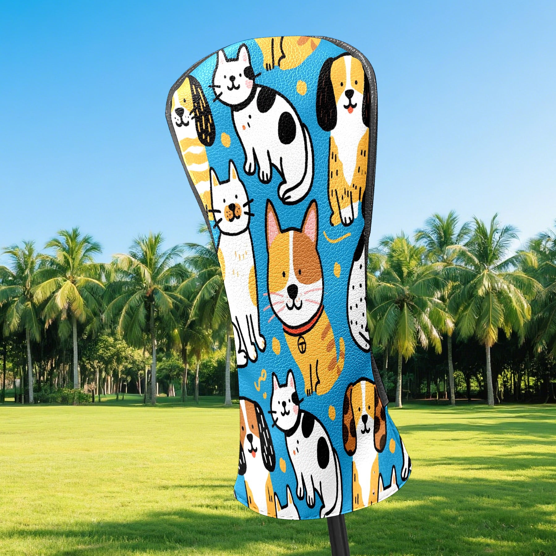 Golf Club Covers, Blue Pets Premium PU Leather Driver Hybrid Putter Head Covers with Velvet Lining, Waterproof Golf Gifts for Men Women