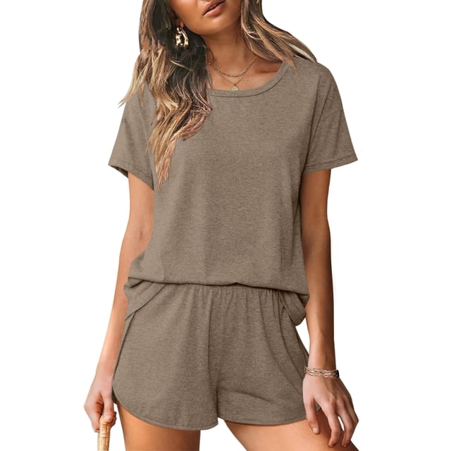 Conjunto de pijama Ekouaer para mujer, cuello redondo, manga corta
