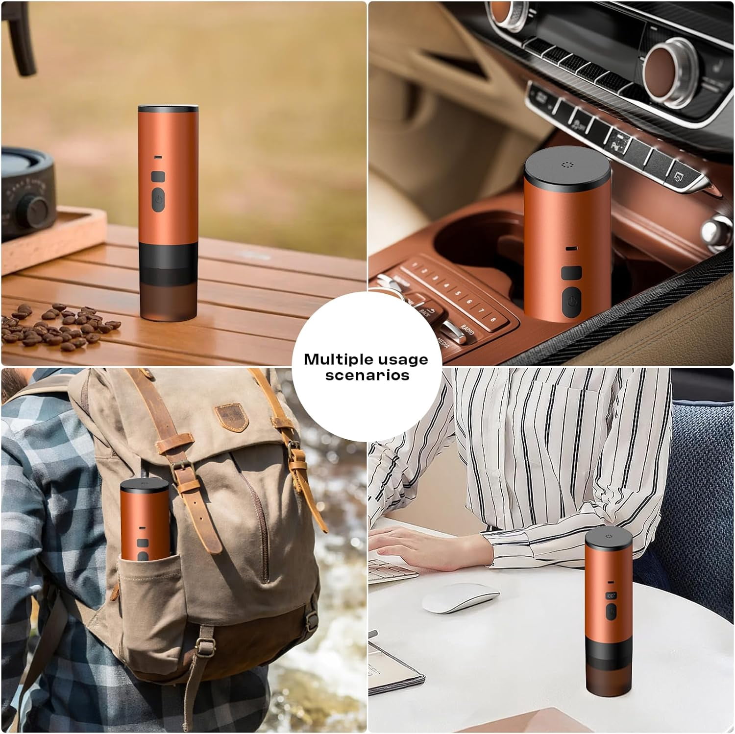 3 in 1 Portable Electric Espresso Machine, Mini Espresso Machine On the Go, Travel Coffee Maker, Self-Heating Ground Coffee K Cup, for Camping, Car, RV & Hiking