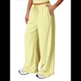 thumbnail image 2 of Pantalones Deportivos Casuales Holgados de Pierna para Mujer, Rectos, de Tiro Bajo, con Bolsillos con Cordón Elástico Amarillo XL, 2 of 8