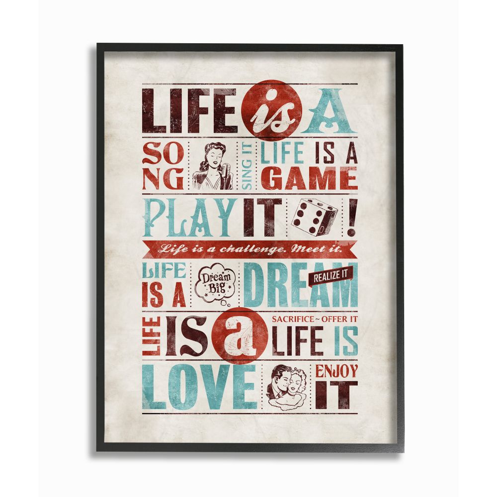 Stupell Industries Life Is A Song Inspirational Comic Book Word Design Framed Wall Art by Ester Kay