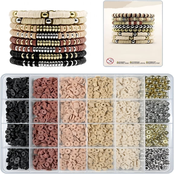 BESTSKY Bracelet Making Kit 3200Pcs, Clay Beads Bracelet Kit with Gold Beads and Sliver Beads (Earth Tone)