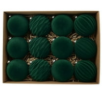 Flocked Velvet Christmas Ornament Balls 6cm Dark Green | 12-Pack Plastic Tree Decorations with Hanging Loops for Home Decor