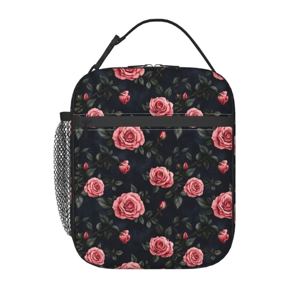 Pink Rose Lunch Bag Reusable Thermal Lunch Box with Handle for Women and Men