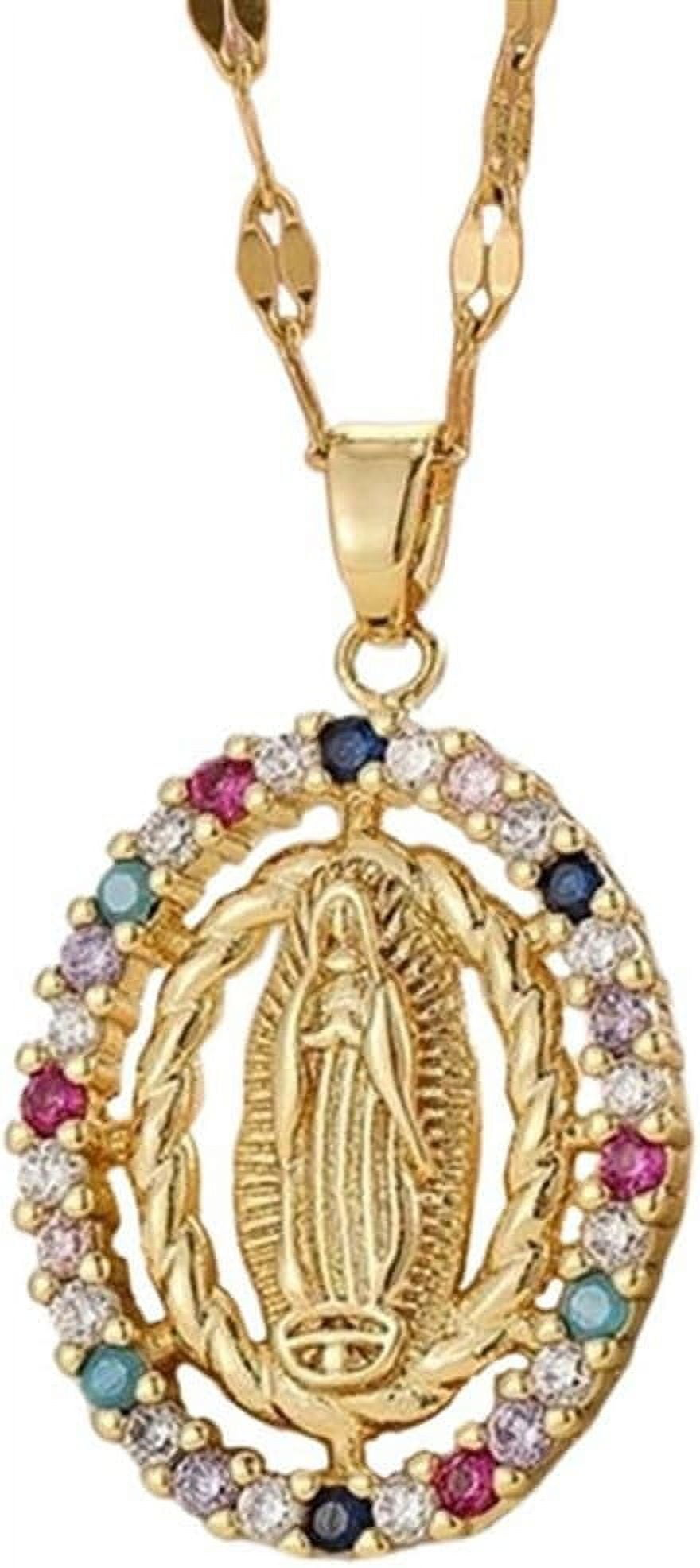 Virgin Mary Gold Plated Miraculous Medal Cubic Zirconia Necklaces