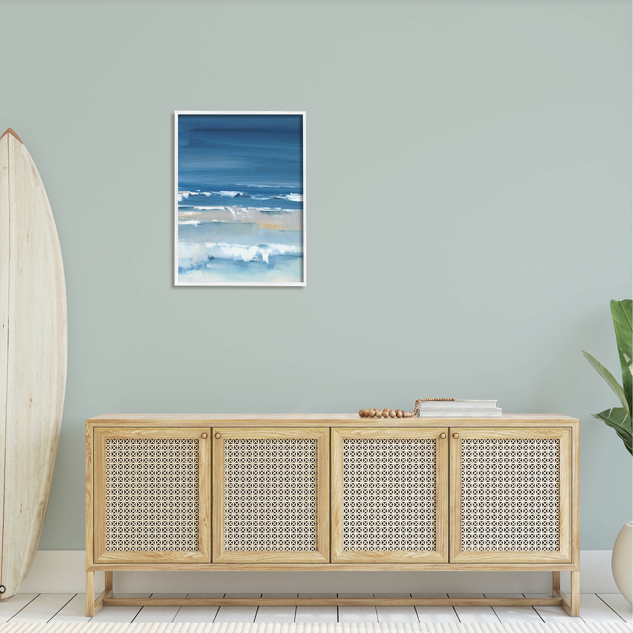 Stupell Industries Rolling Beach Waves Foamy Shoreline Painting White Framed Art Print Wall Art, Design by Ethan Harper