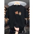 thumbnail image 2 of T-Shirt Décontracté à Col Rond pour Hommes avec Imprimé de Thé au Lait et d'Ours, Légèrement Extensible, Coupe Régulière, Tee-Shirt à Manches Courtes pour la Mode Estivale pour la Fête des Adultes, la Fête des Mères, le Nouvel An, le Festival du Printemps, la Saint-Valentin, 2 of 7