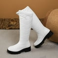 thumbnail image 4 of Womens Knee High Snow Boots Casual Pull on Round Toe Thickened Warm Trendy Stitching Long Booties Lug Sole Winter Dress Mid Calf Boots White Size 7.5, 4 of 6
