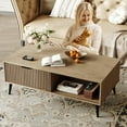 thumbnail image 4 of GloryStar Farmhouse Style Coffee Table with Storage, Rectangular 2-Tier Design and Sliding Door, Easy Assembly for Home or Bedroom, 4 of 7